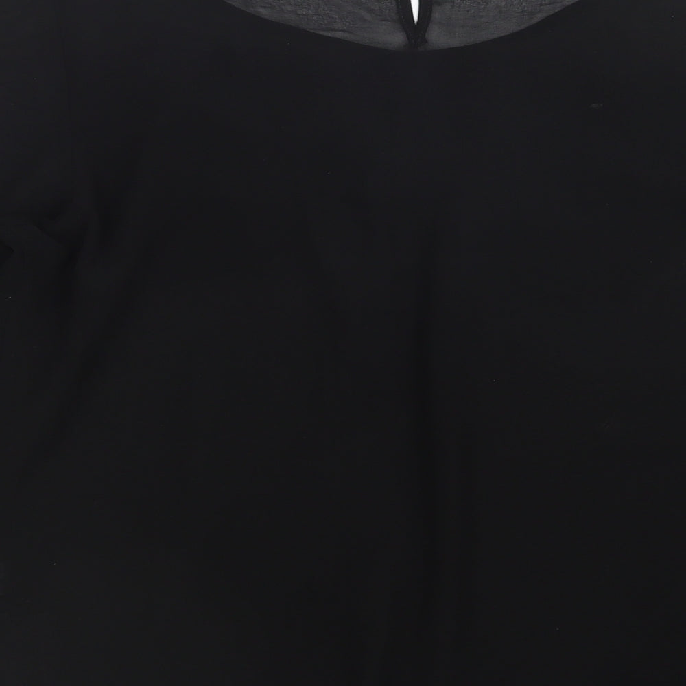 George Womens Black Mesh Basic Blouse Size 12