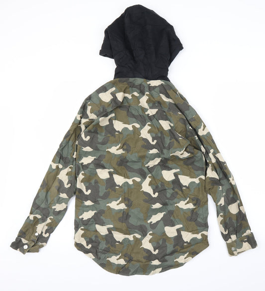 H&M Womens Green Camouflage Full Zip Hoodie Size 6