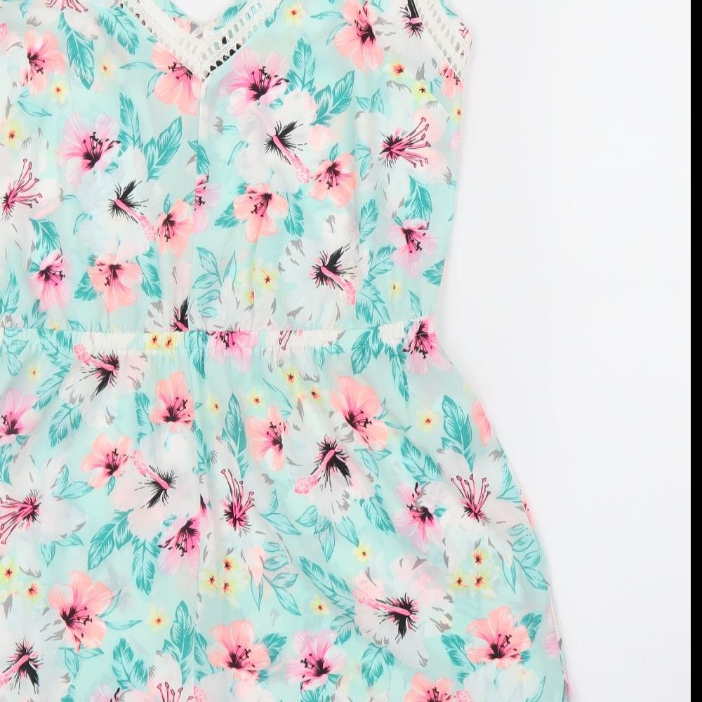 New Look Womens Blue Floral Romper One-Piece Size L