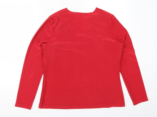 Womens UK Size 14 Kaleidoscope Red Basic T-Shirt