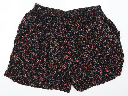 Preworn Womens Black Floral Mom Shorts Size 36 in - Pink Flowers