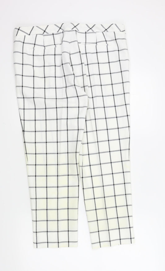 Primark Womens White Check Trousers Size 14 L29 in