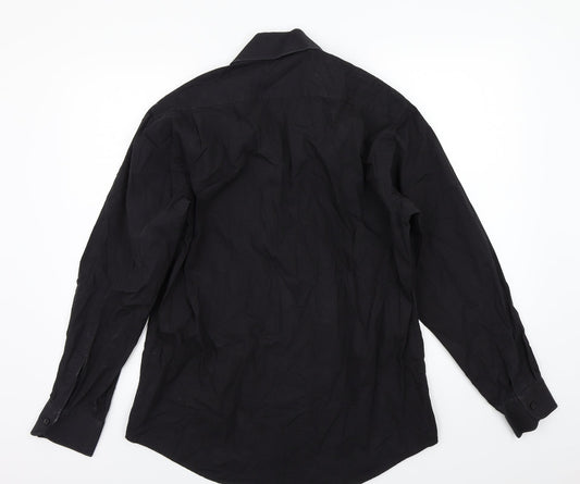 Mens UK Size 16 Milan Black Button-Up Long Sleeve Casual Shirt