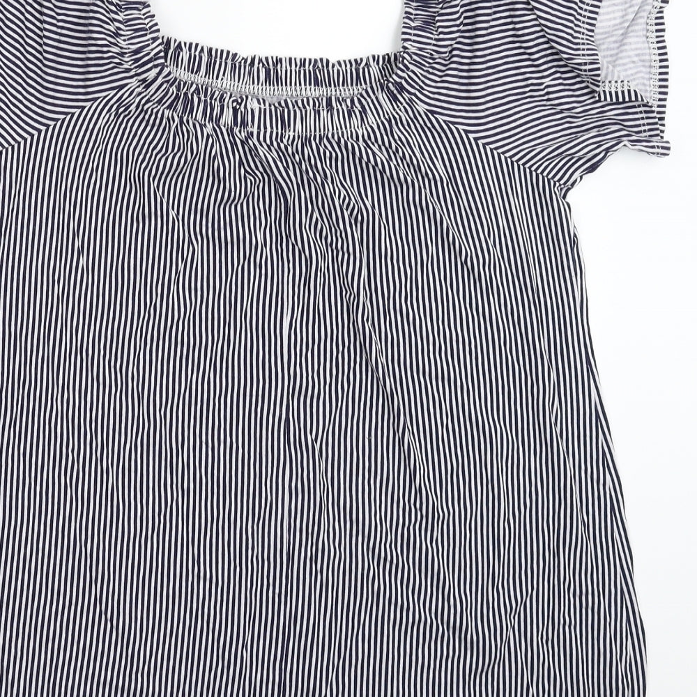 George Womens Blue Striped Basic T-Shirt Size 8