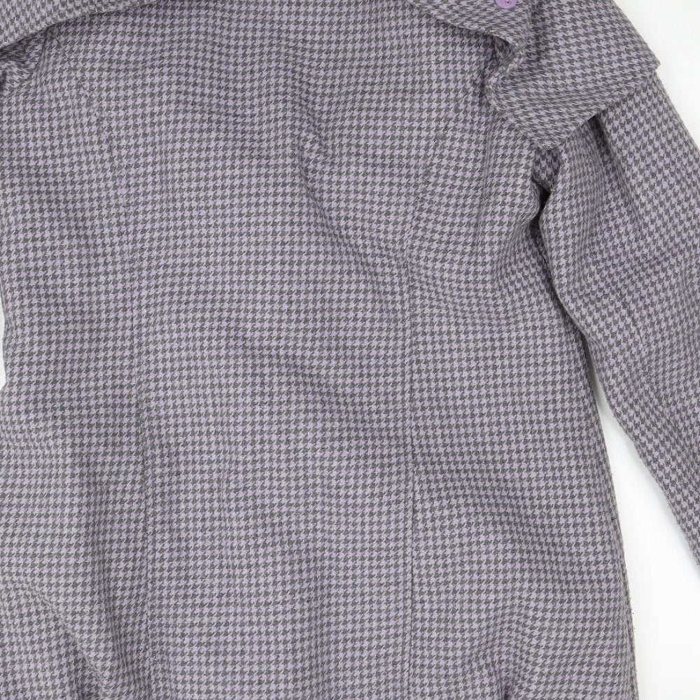 Chillian Womens Purple Houndstooth Overcoat Coat Size M