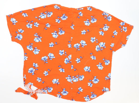 New Look Womens Orange Floral Basic T-Shirt Size 16