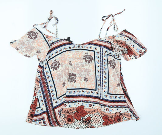 Topshop Womens Red Floral Basic Blouse Size 6