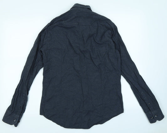 Mens UK Collar Size S Gino Marcello Smart Blue Dress Shirt