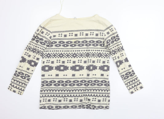 eVIE Womens Beige Geometric Pullover Jumper Size 8