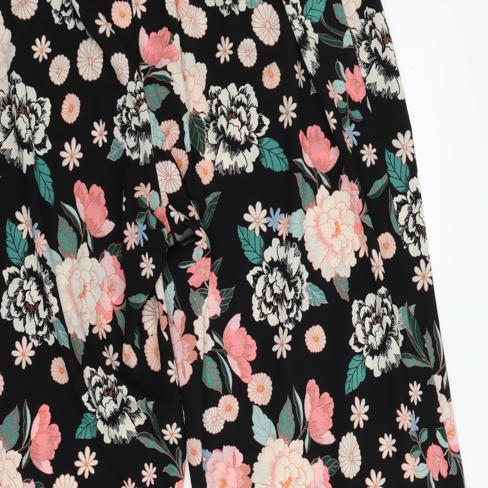 Evans Womens Black Floral Trousers Size 38 in L25 in