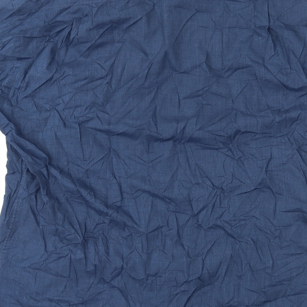 Mens UK Size 16.5 Essentials Blue Button-Up Short Sleeve Casual Shirt