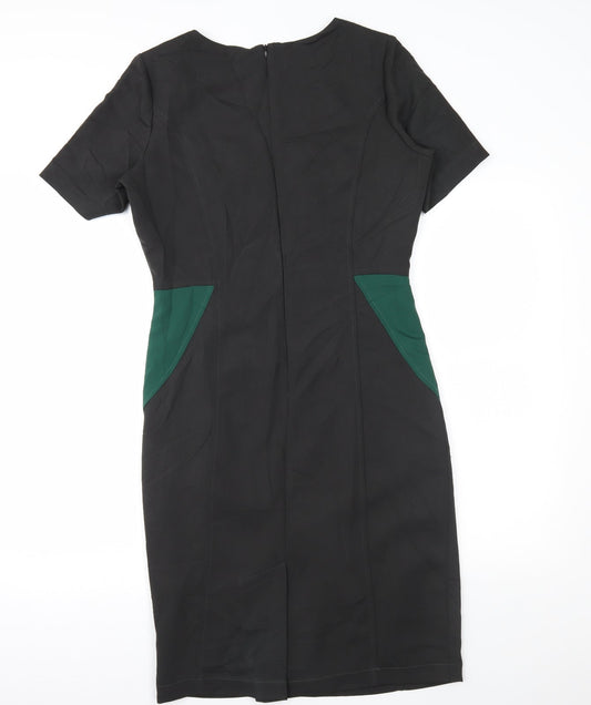 Preworn Womens Black Colourblock Pencil Dress Size 10