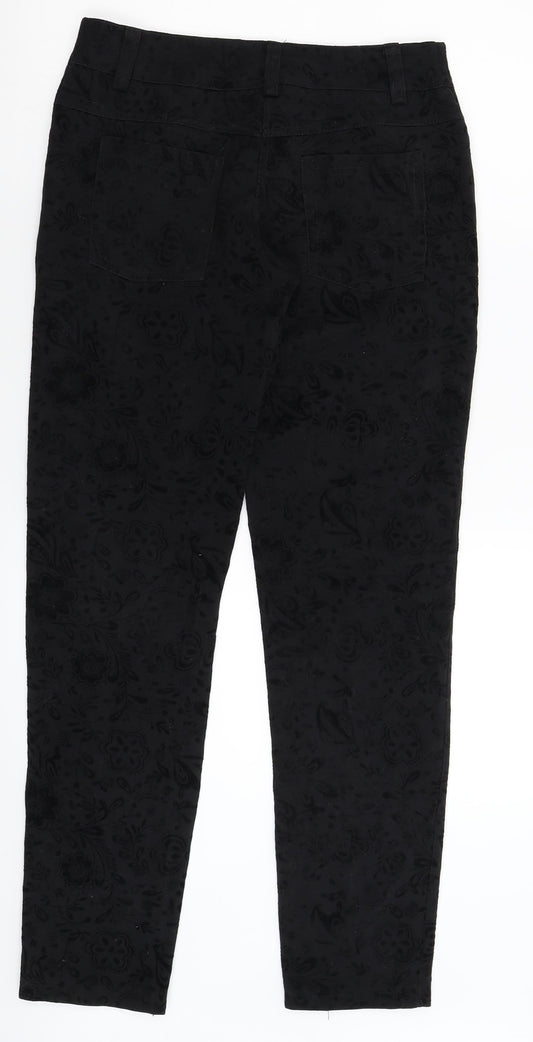 Preworn Womens Black Floral Trousers Size 28 in L30 in