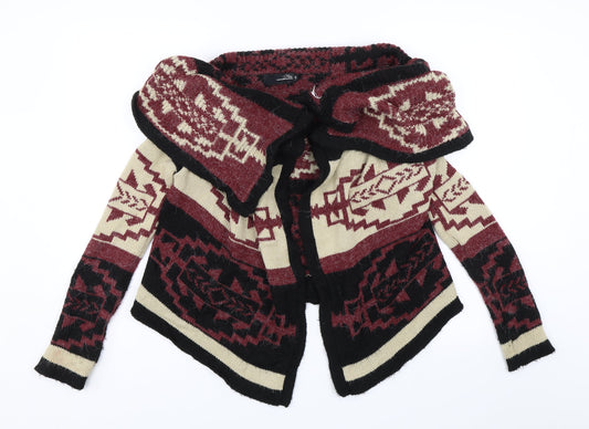 Miso Womens Red Geometric Cardigan Jumper Size 6
