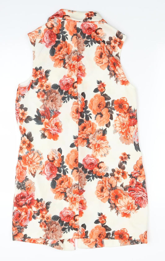 Boohoo Womens White Floral Jacket Coatigan Size 10