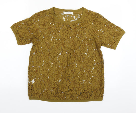 Womens UK Size 8 Promod Yellow Basic T-Shirt