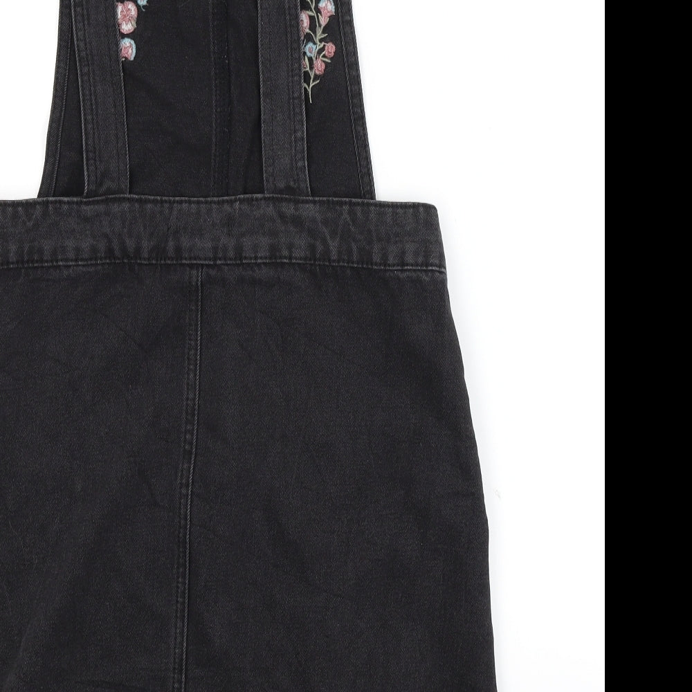 TU Womens Black Floral Denim Pinafore/Dungaree Dress