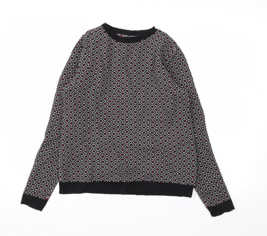 Additional front view of Papaya women’s black argyle/diamond jumper, size UK 12