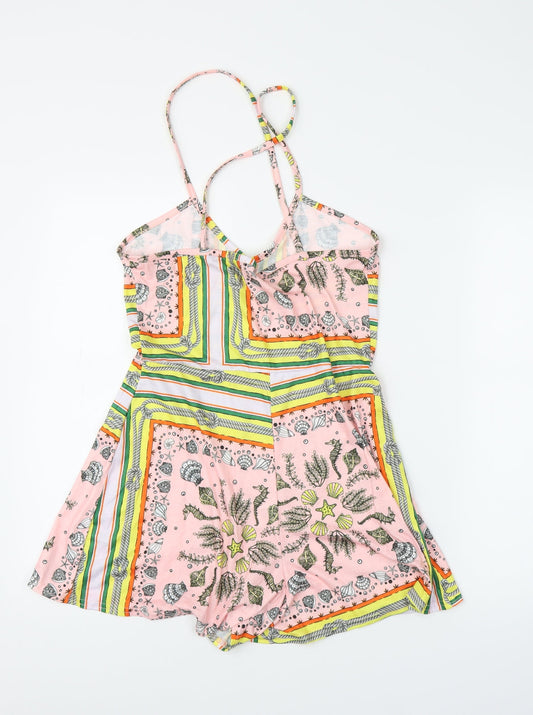 Boohoo Womens Pink Batik Romper One-Piece Size 12