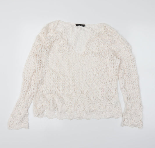 Linea Womens White Pullover Jumper Size L