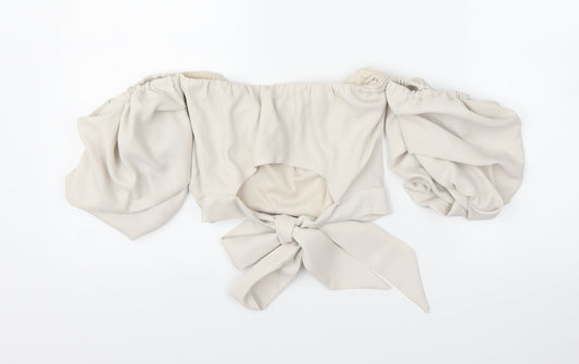 Womens UK Size 8 River Island Beige Cropped Blouse