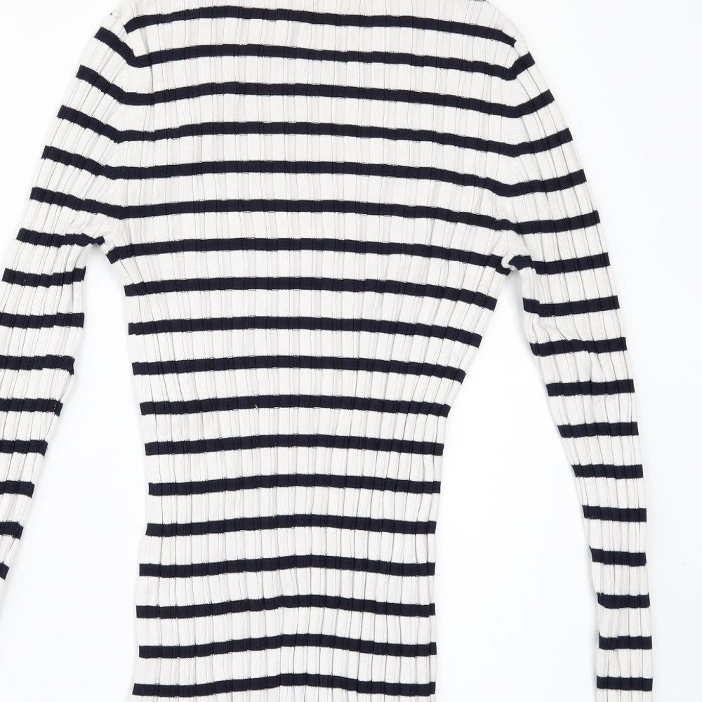 TU Womens White Striped Pullover Jumper Size 10