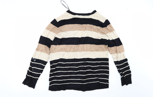 BM Womens Beige Striped Cardigan Jumper Size M