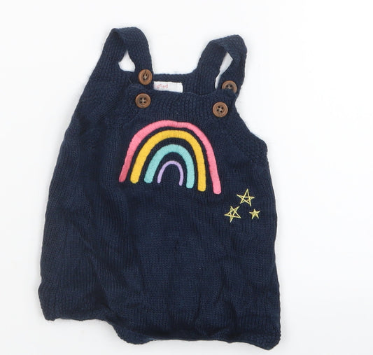 F&F Girls Blue Knit Pinafore/Dungaree Dress Size 0-3 Months