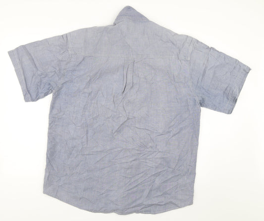 Mens UK Size L Haggar Blue Button-Up Short Sleeve Casual Shirt