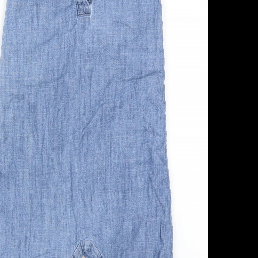Marks and Spencer Girls Blue Floral Denim Romper One-Piece Size 6-9 Months