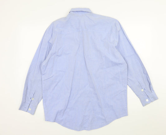 Mens UK Size 14 Le Comte Blue Button-Up Long Sleeve Casual Shirt