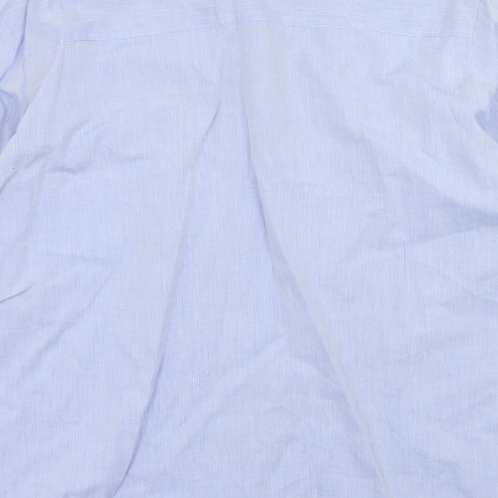 Mens UK Size 14 Le Comte Blue Button-Up Long Sleeve Casual Shirt