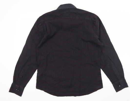 Mens UK Size L NEXT Black Button-Up Long Sleeve Casual Shirt