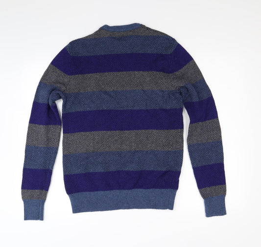 H&M Mens Blue Striped Knit Pullover Jumper Size S