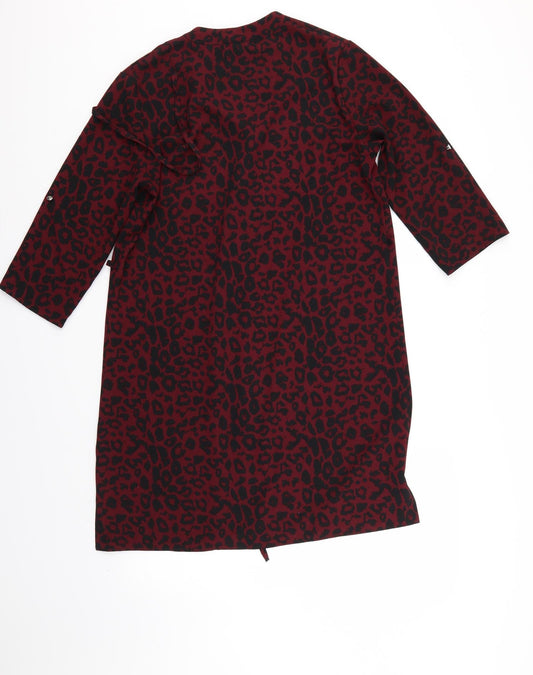 Back view of Papaya women’s red animal print pinafore/dungaree dress, size UK 12