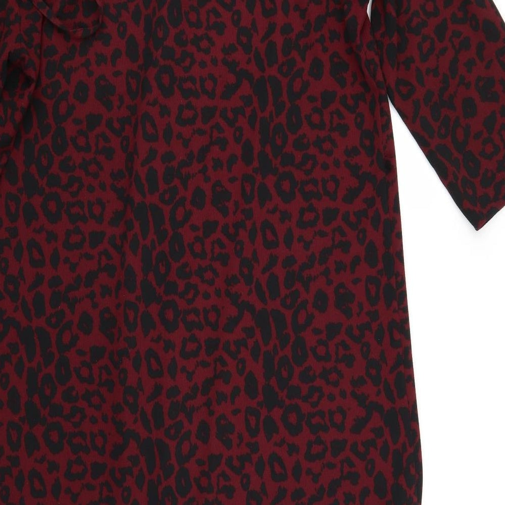 Brand and care label for Papaya women’s red animal print pinafore/dungaree dress, size UK 12