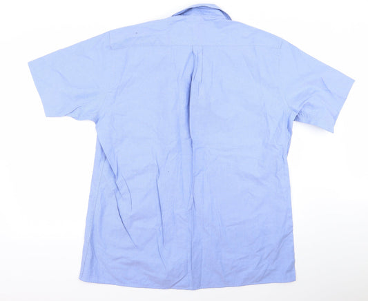 Mens UK Size 17 disley Blue Button-Up Long Sleeve Casual Shirt