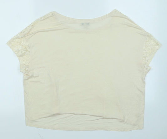 Womens UK Size 14 Papaya Ivory Cropped T-Shirt