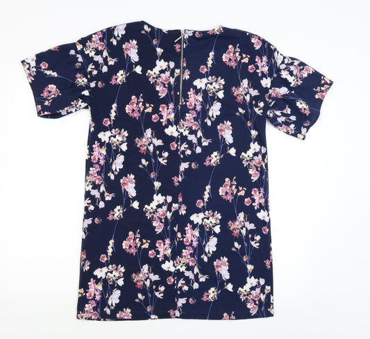F&F Womens Blue Floral Tunic T-Shirt Size 8
