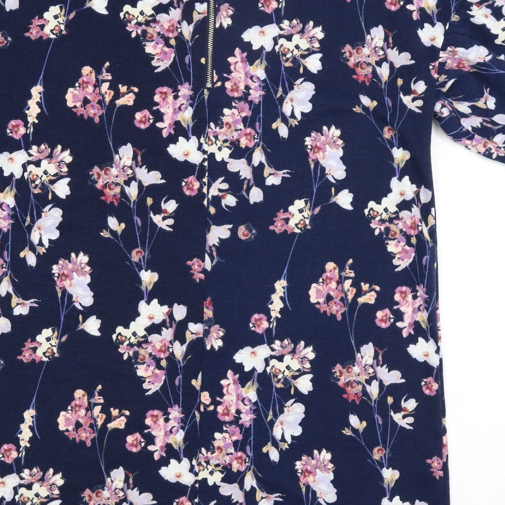 F&F Womens Blue Floral Tunic T-Shirt Size 8