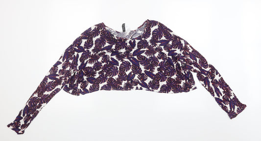 Divided by H&M Womens Purple Geometric Cropped T-Shirt Size L