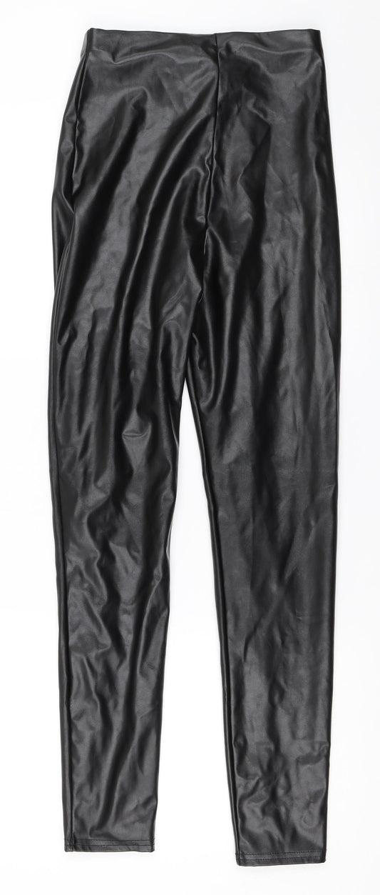 Missguided Womens Black Trousers Size 8 L26.5 in - faux leather trousers