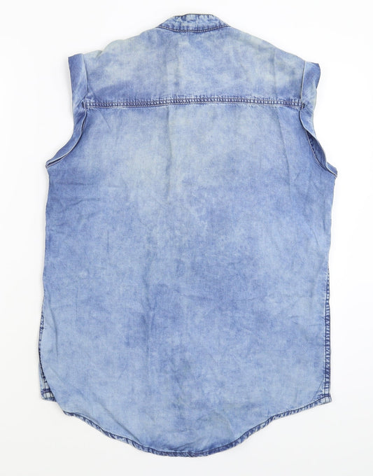 Denim & Co. Womens Blue Denim Basic Button-Up Size 8