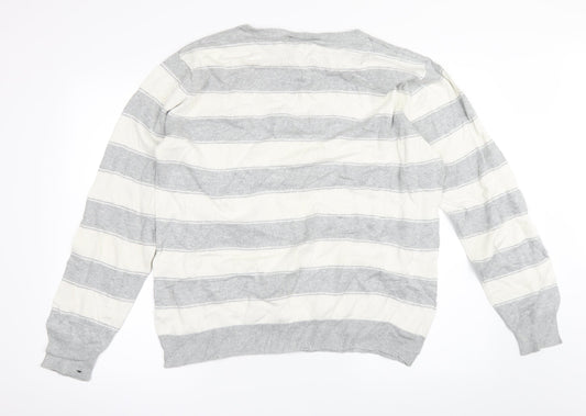 Cedar Wood State Mens Grey Striped Pullover Jumper Size M