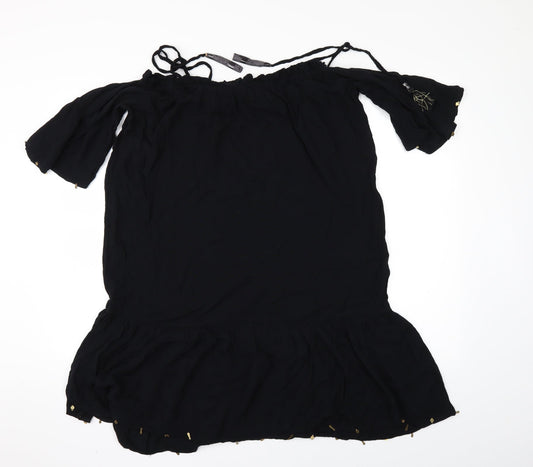 Womens UK Size M Debenhams Black Tunic Blouse