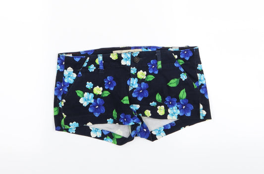 Hollister Womens Black Floral Hot Pants Shorts Size 23 in
