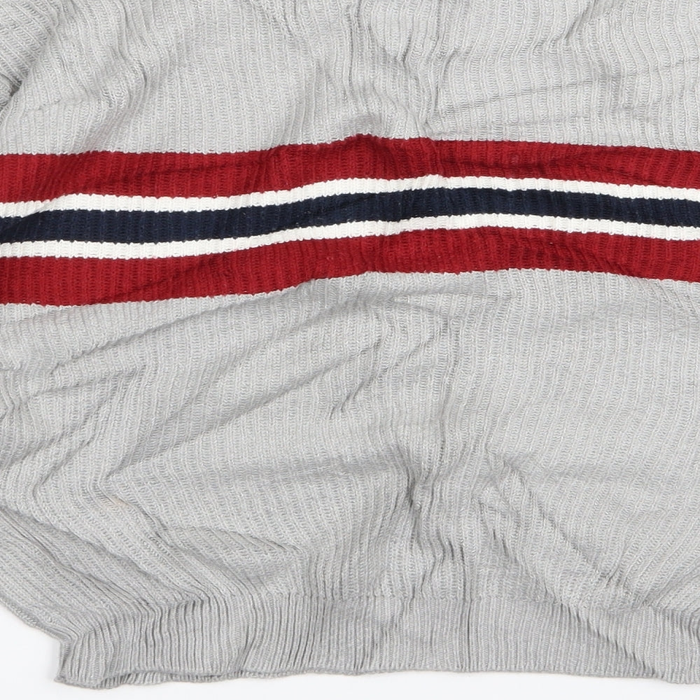 Pull&Bear Womens Grey Striped Pullover Jumper Size S