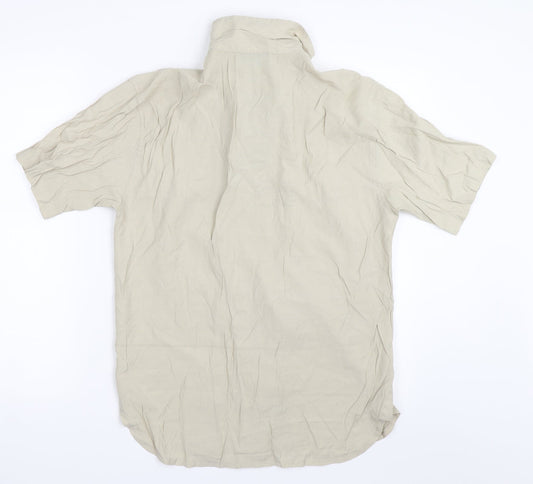Mens UK Size S Fransa Beige Button-Up Short Sleeve Casual Shirt
