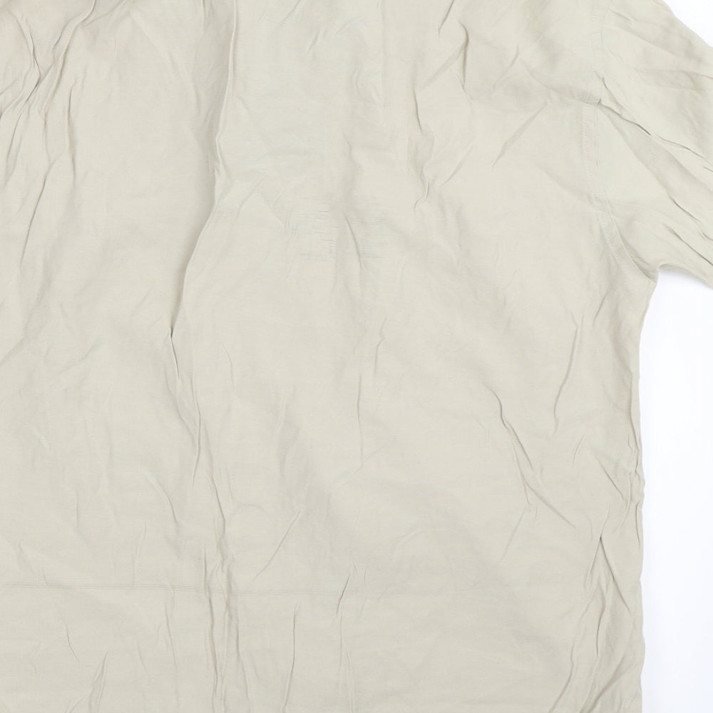 Mens UK Size S Fransa Beige Button-Up Short Sleeve Casual Shirt
