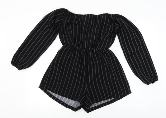 PRETTYLITTLETHING Womens Black Striped Jumpsuit One-Piece Size 8